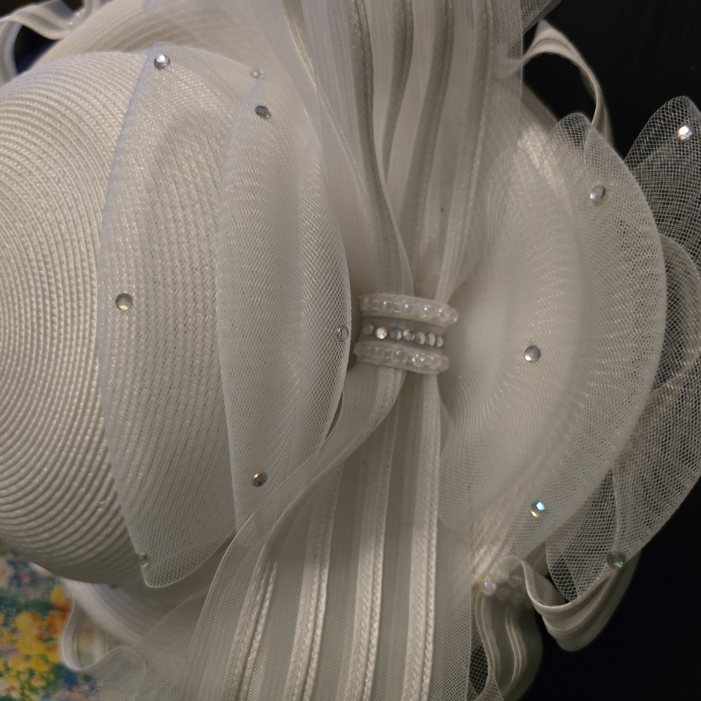 Elegant White Women's Hat with Rhinestone Accents